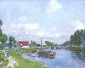 尤金 布丹 : Barges on the Canal, Saint-Valery-sur-Somme